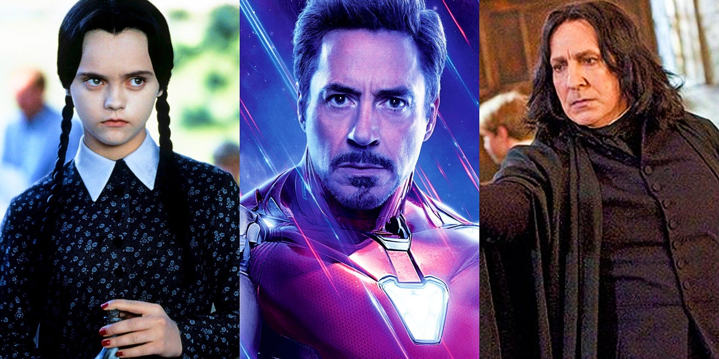 Robert Downey Jr as Iron Man with Christina Ricci&rsquo;s Wednesday and Alan Rickman as Severus Snape