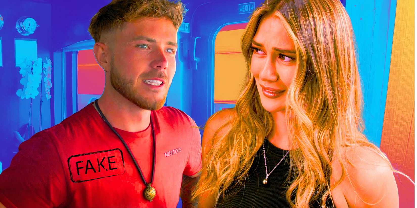 Below Deck Mediterranean a montage of Gael and Nathan with fake sign