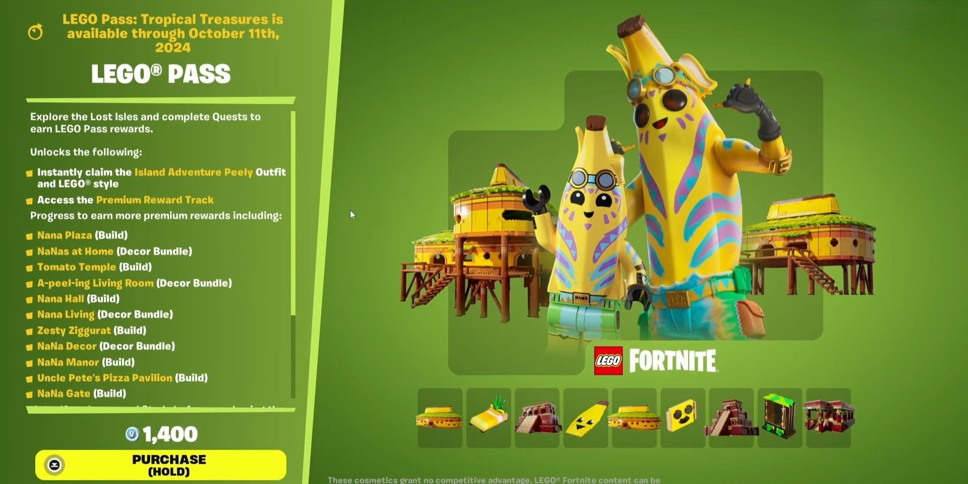 A opção Premium para o Tropical Treasures Pass em Lego Fortnite