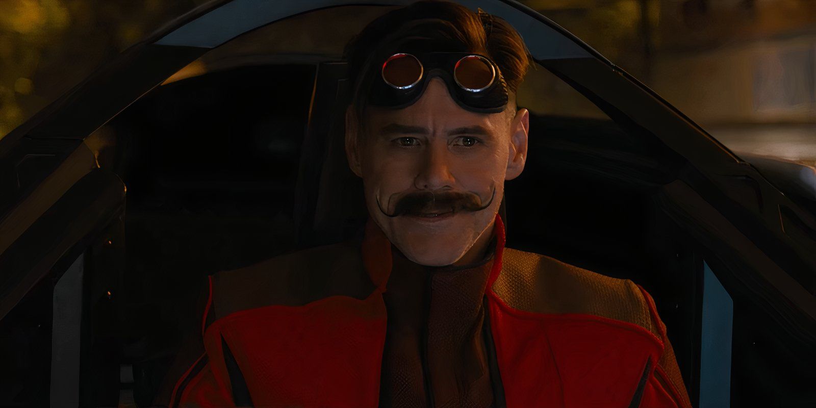 Jim Carrey como Dr. Robotnik sorrindo em sua nave - Sonic the Hedgehog (2020)