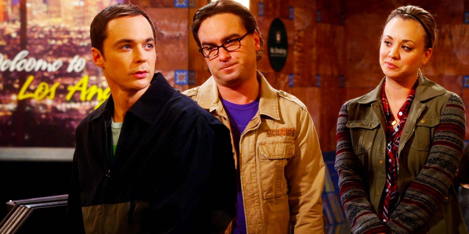 Jim Parsons as Sheldon, Johnny Galecki as Leonard and Kaley Cuoco as Penny in The Big Bang Theory season 7, episode 24-1