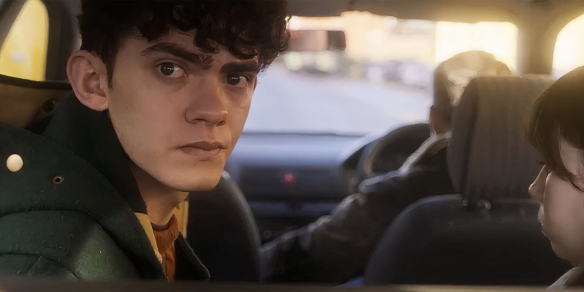 Joe Locke como Charlie en el auto en la temporada 3 de Heartstopper