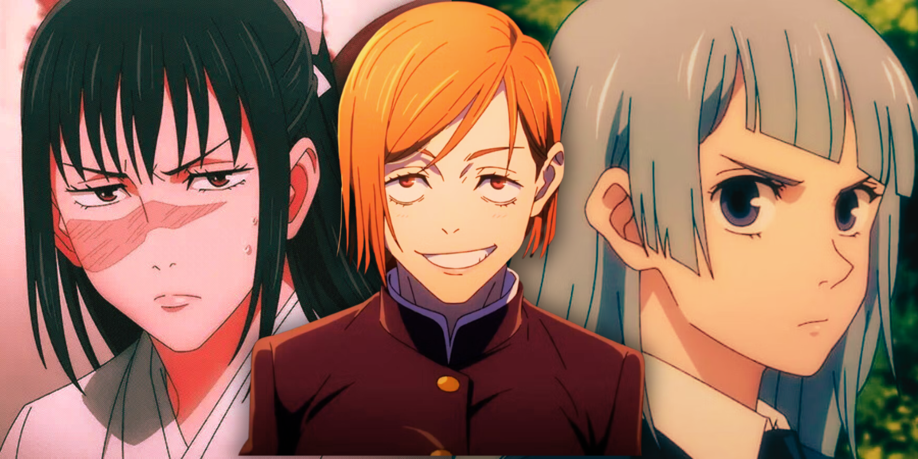 Utahime Iori and Miwa are in the background, with Nobara in the front, with a smirk.
