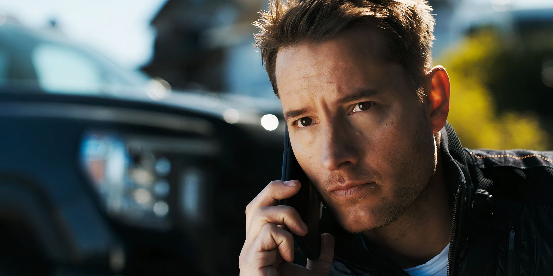 Justin Hartley as Colter Shaw on the phone in the Tracker finale