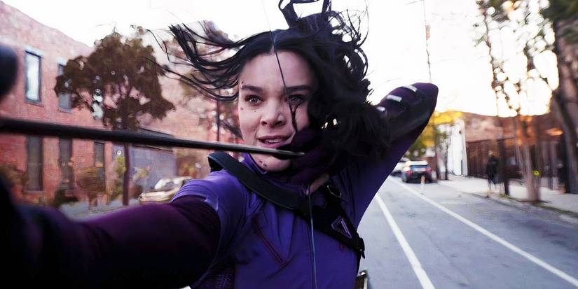 Kate Bishop shooting an arrow from the car in Hawkeye episode 3