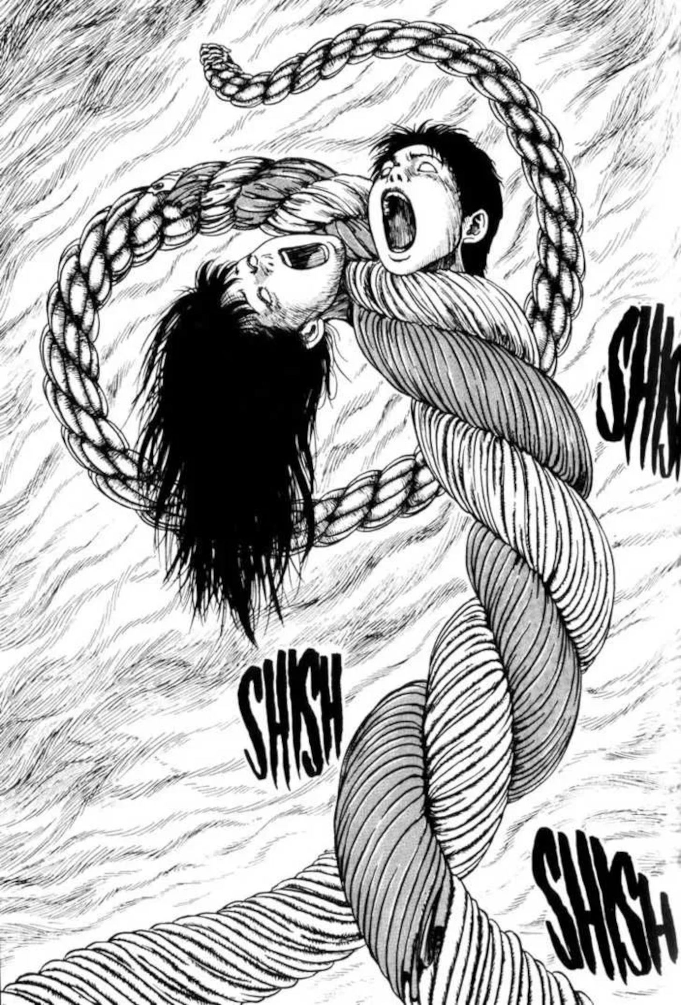 Kazunori e Yoriko em Uzumaki capítulo 5 de Junji Ito