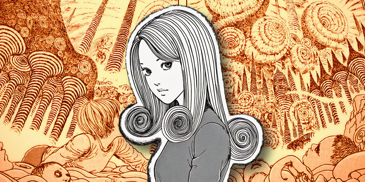 Uzumaki's Kirie with spiral hair standing in front of the Spiral City.