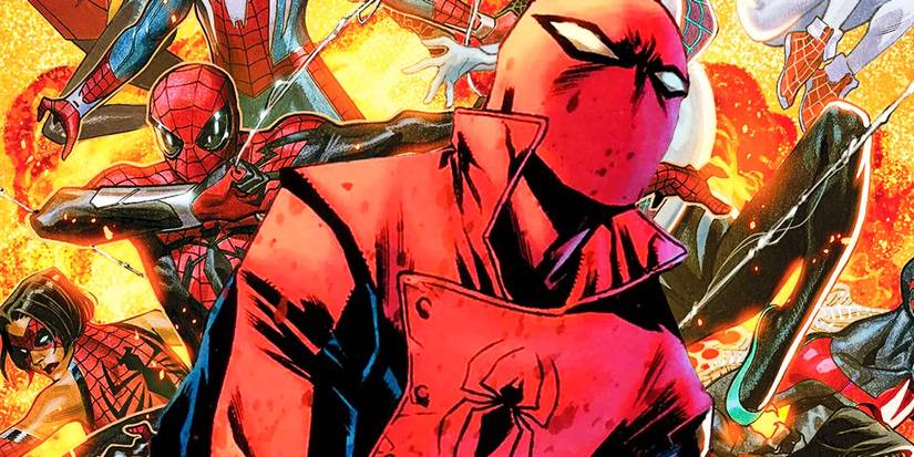 Last Stand Spider-Man (foreground) with various other Spider-heroes in the background