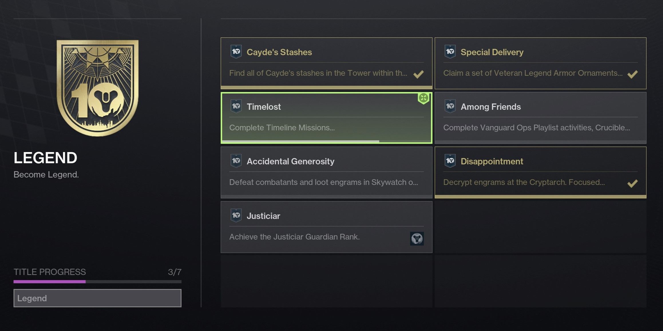 Legend Triumphs Screen in Destiny 2