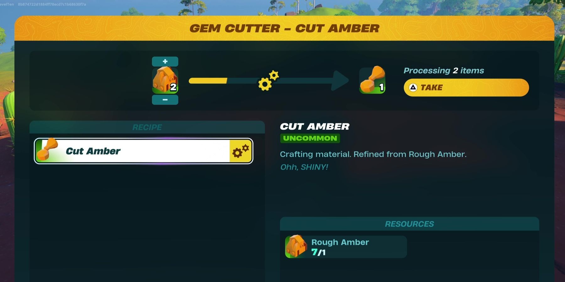 Getting Cut Amber in LEGO Fortnite by building a Gem Cutter