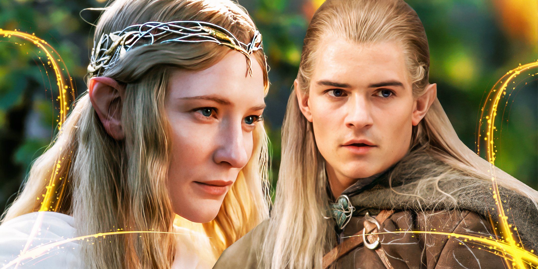 Orlando Bloom as Legolas and Cate Blanchett as Galadriel in The Lord of the Rings.