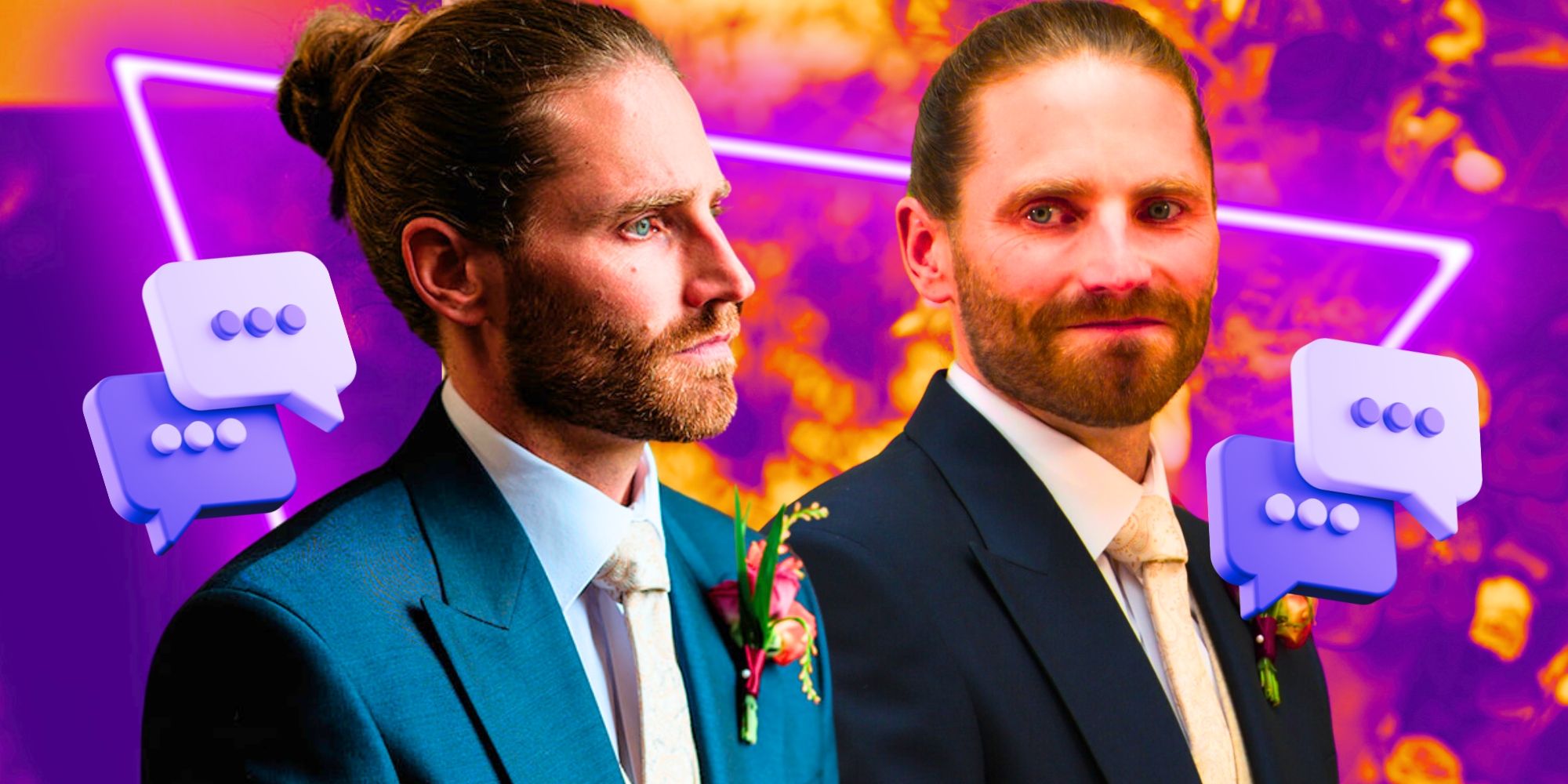 Love Is Blind UK Benaiah Grunewald-Bridey in side by images in two different suits