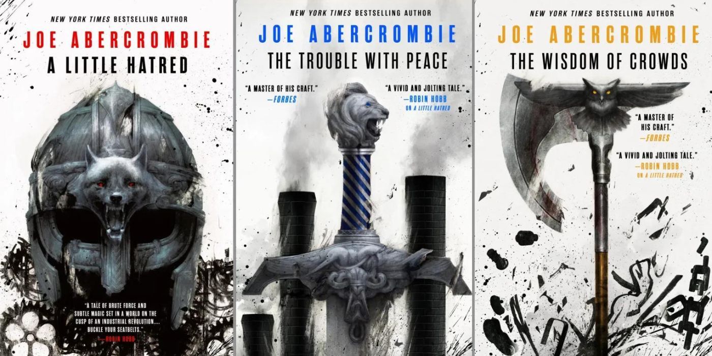 Covers of The Age of Madness trilogy by Joe Abercrombie