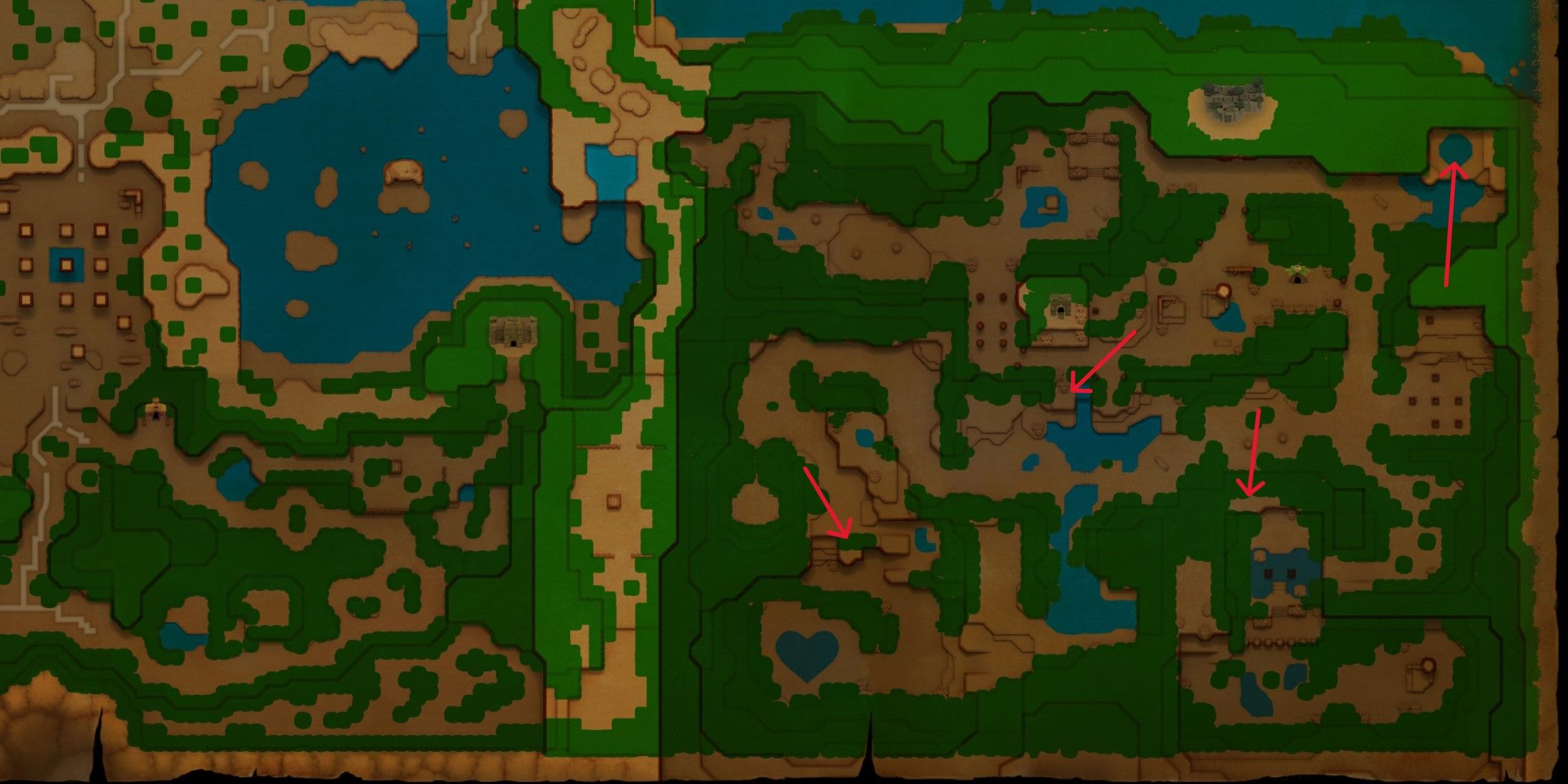 Mapa de Legend of Zelda Echoes of Wisdom com os selos Faron Wetlands marcados