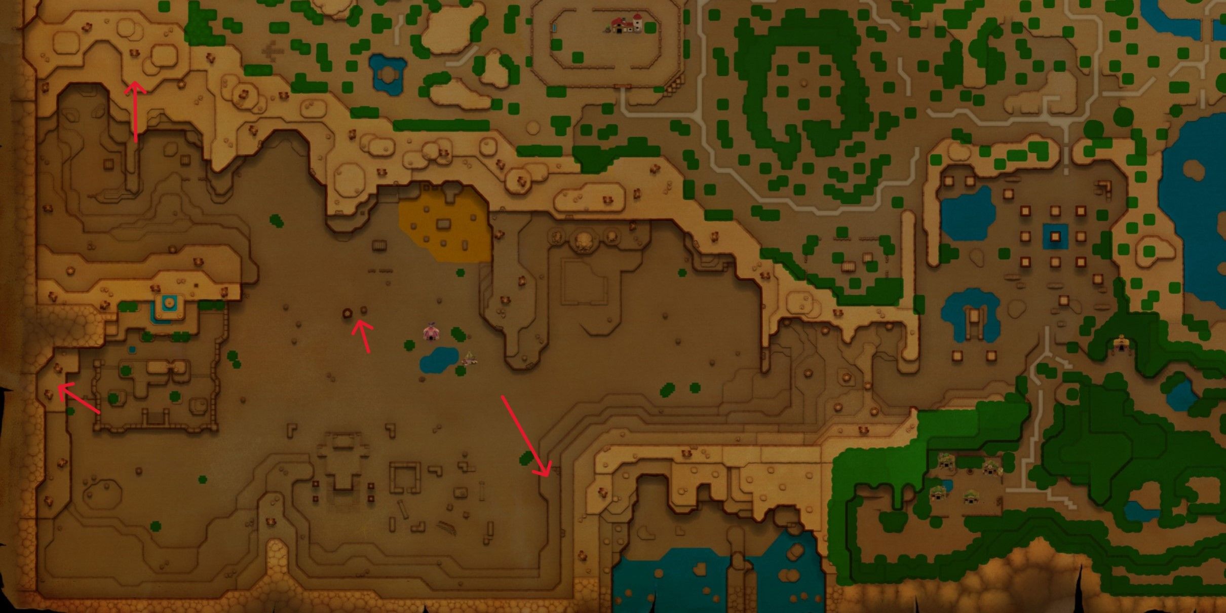 Mapa del desierto de Gerudo con sellos con imágenes de sabiduría de Legend of Zelda