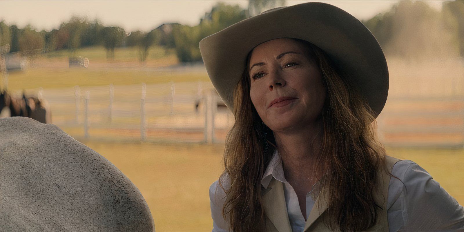 Margaret Devereaux (Dana Delany) wearing a cowboy hat in Tulsa King season 1