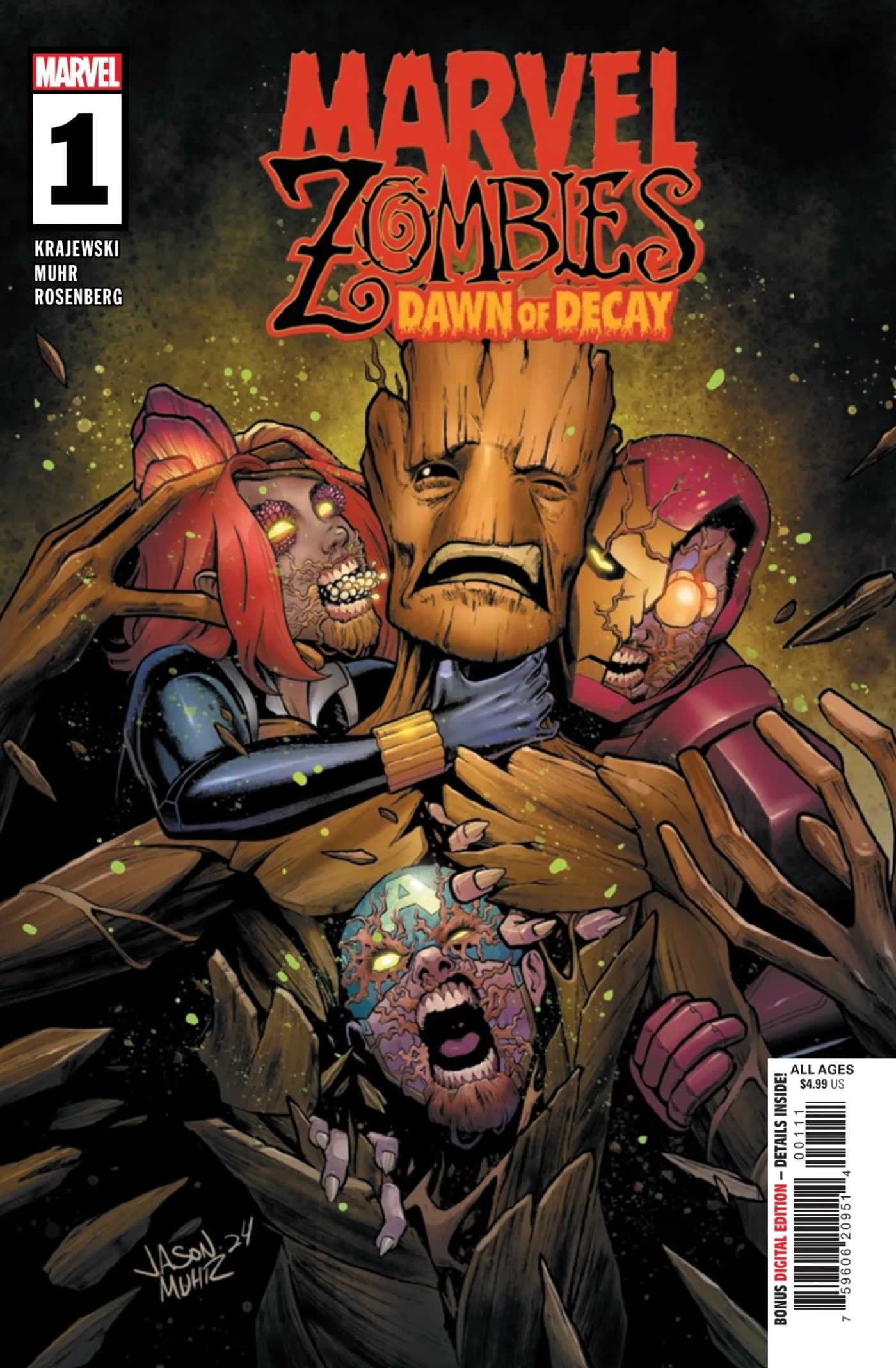 Marvel Zombies Dawn of Decay com Eroes Zumbis atacando Groot