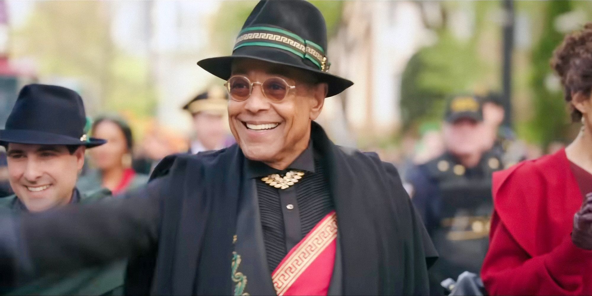 Il sindaco Cicerone (Giancarlo Esposito) sorridente a Megalopoli (2024)