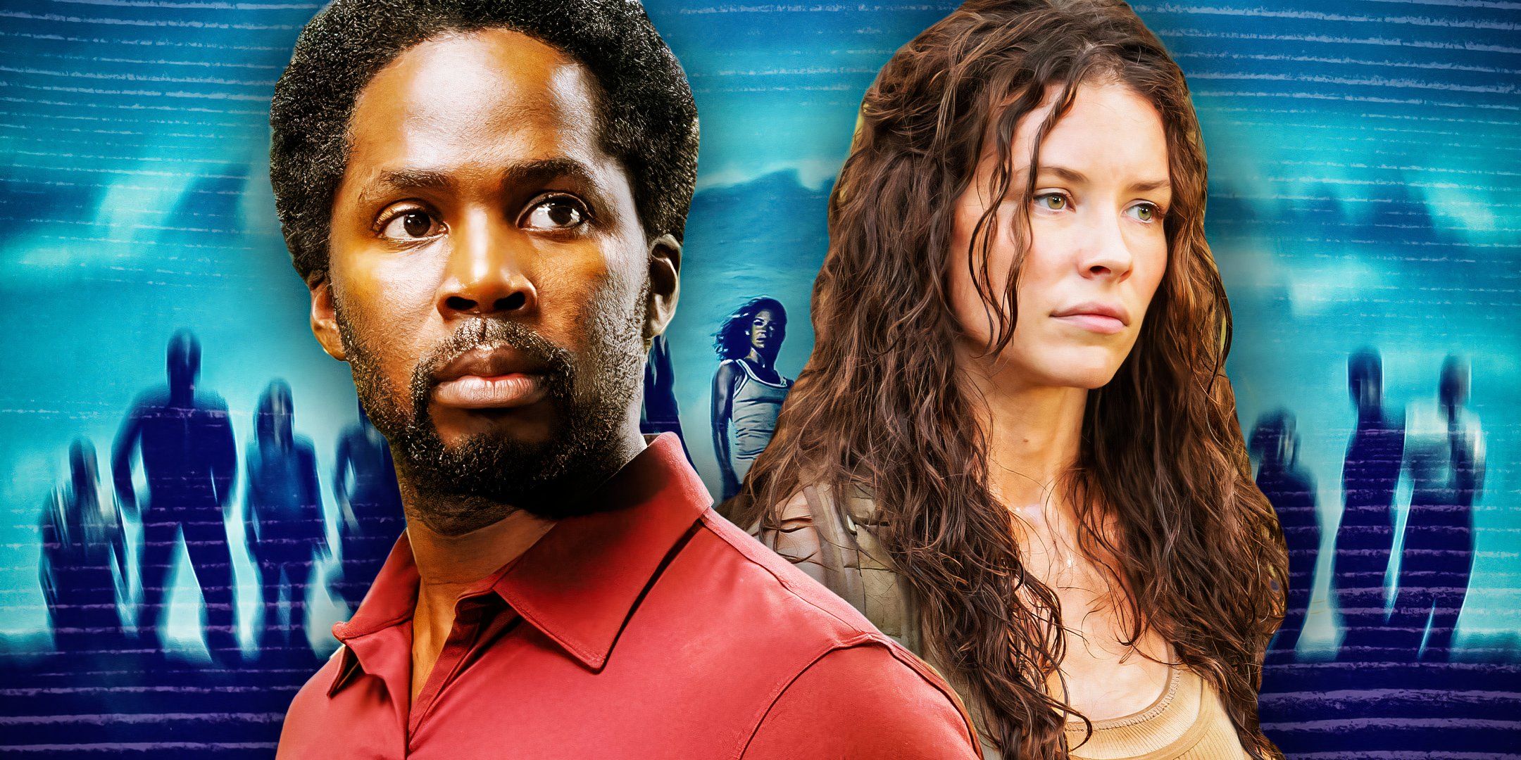 Michael and Kate in Lost with the poster behind them