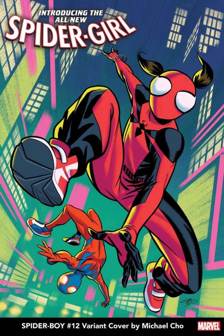 Michael Cho's variant cover art for Spider-Boy #12 featuring Spider-Girl