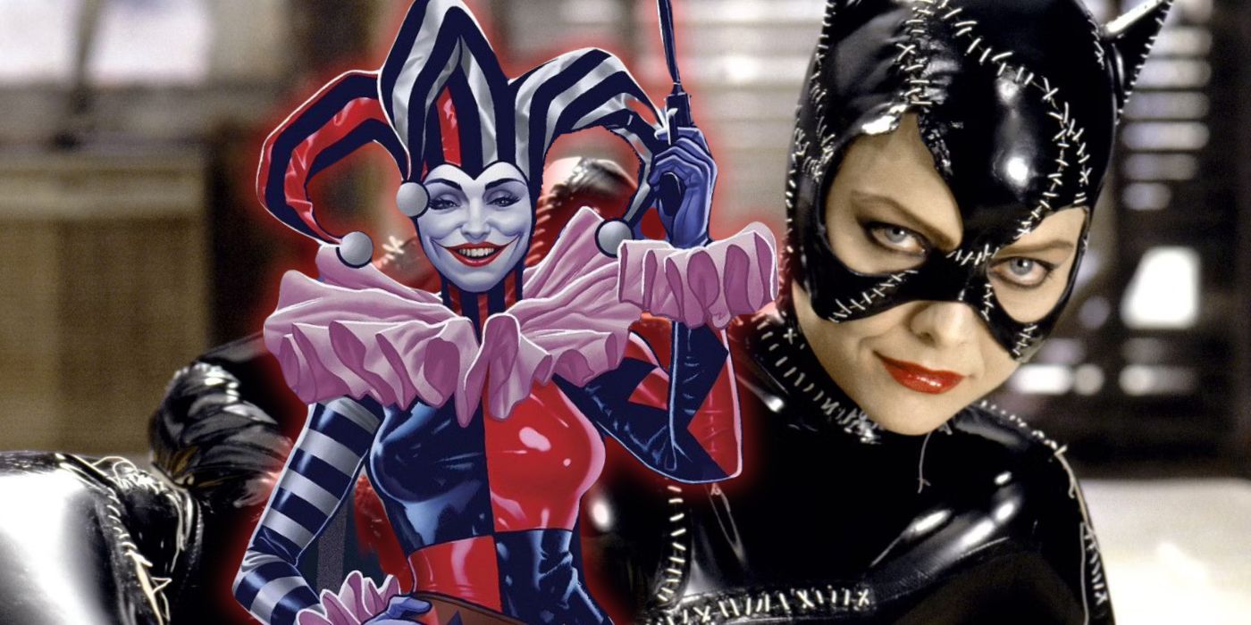 Michelle Pfeiffer’s Catwoman in Batman Returns with Batman ‘89 Echoes Harley Quinn Overlayed