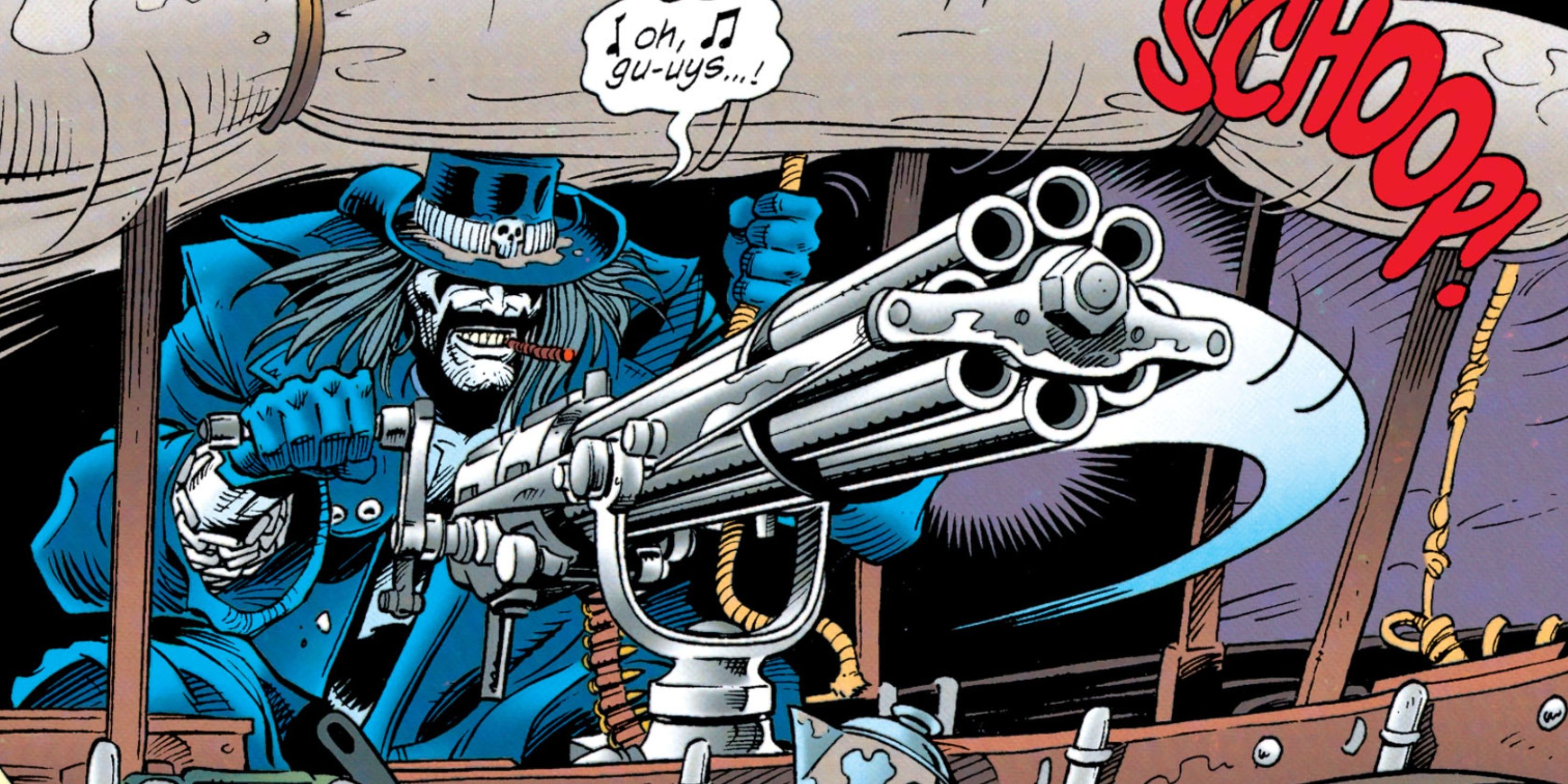 Lobo mans a gatling gun