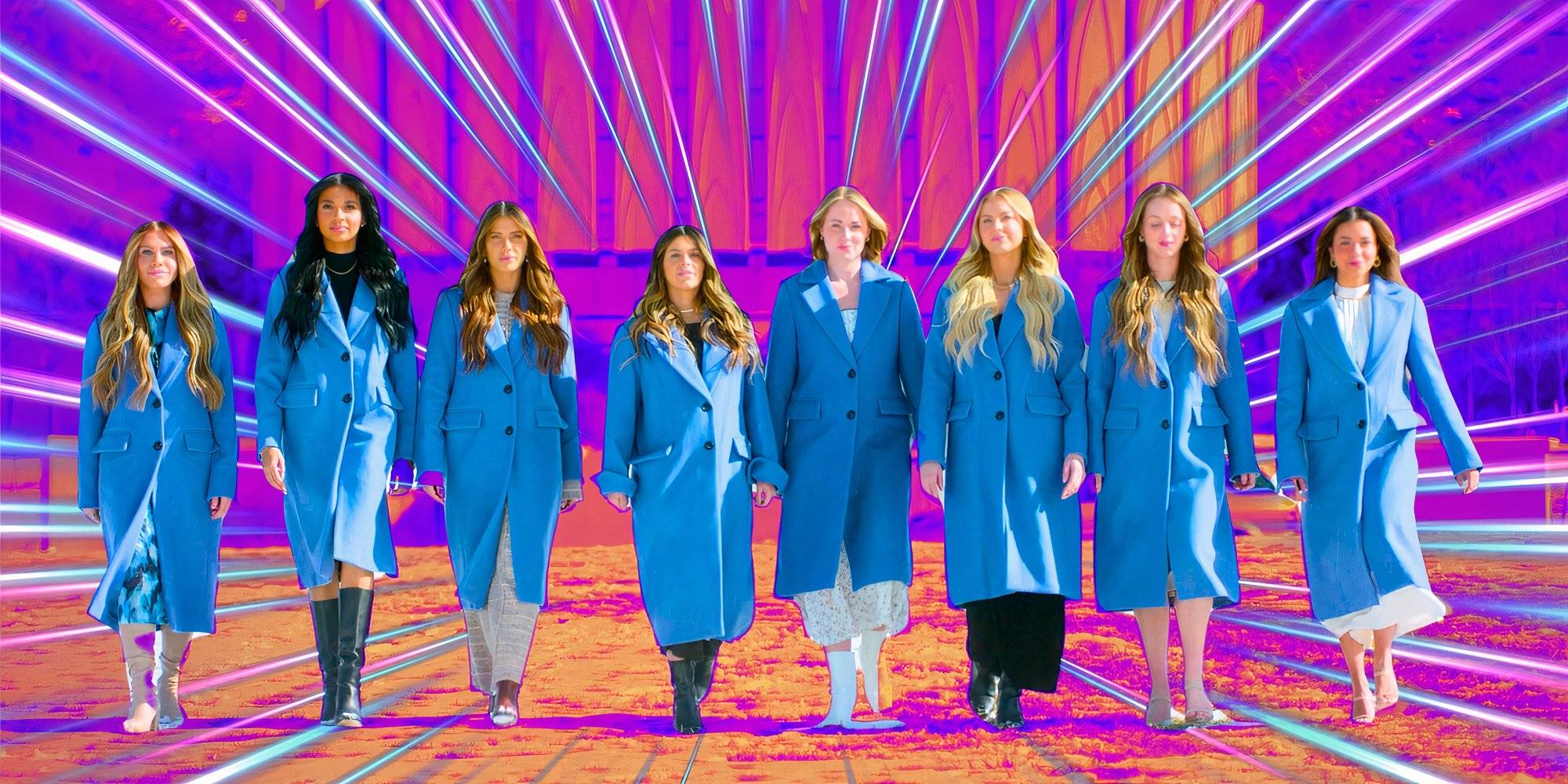 Women's Long Blue Trench Coat - Mormon Wives Style Winter Coat With Lapel Collar