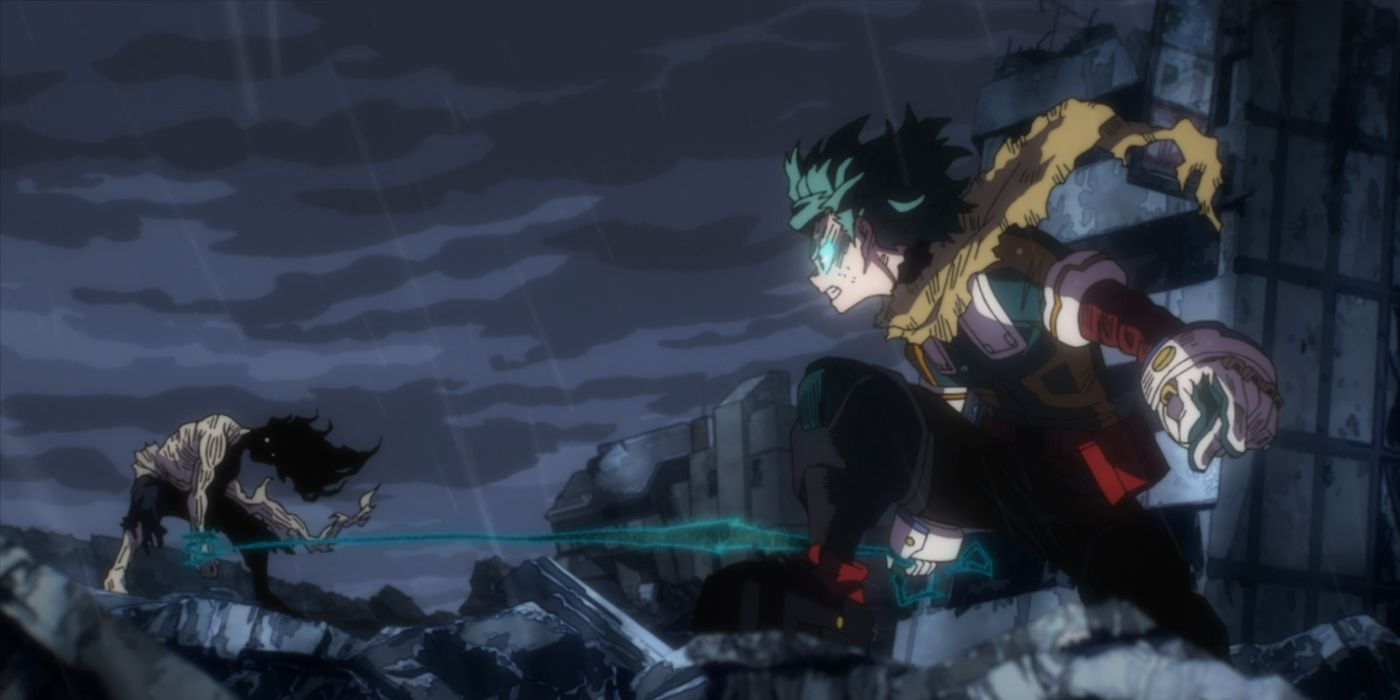 Deku e Shigaraki chegam ao solo para travar sua batalha.