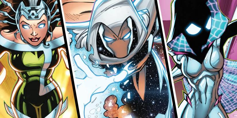 Comic book art: Rogue, Moon Knight, and Spider-Gwen wear new costumes as the new heralds of Galactus.