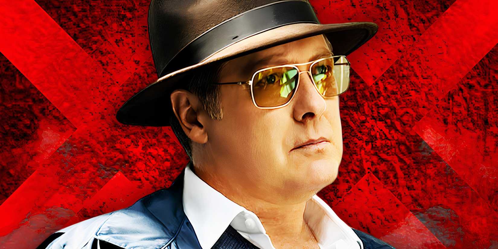 James Spader as The Blacklist's Raymond Reddington in front of a red background