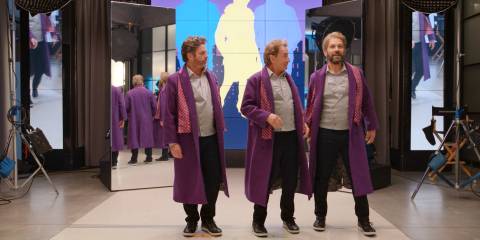 Zach Galifianakis, Oliver (Martin Short), and Glenn Stubbins (Paul Rudd) wearing the same outfit in Only Murders in the Building Season 4 Episode 5