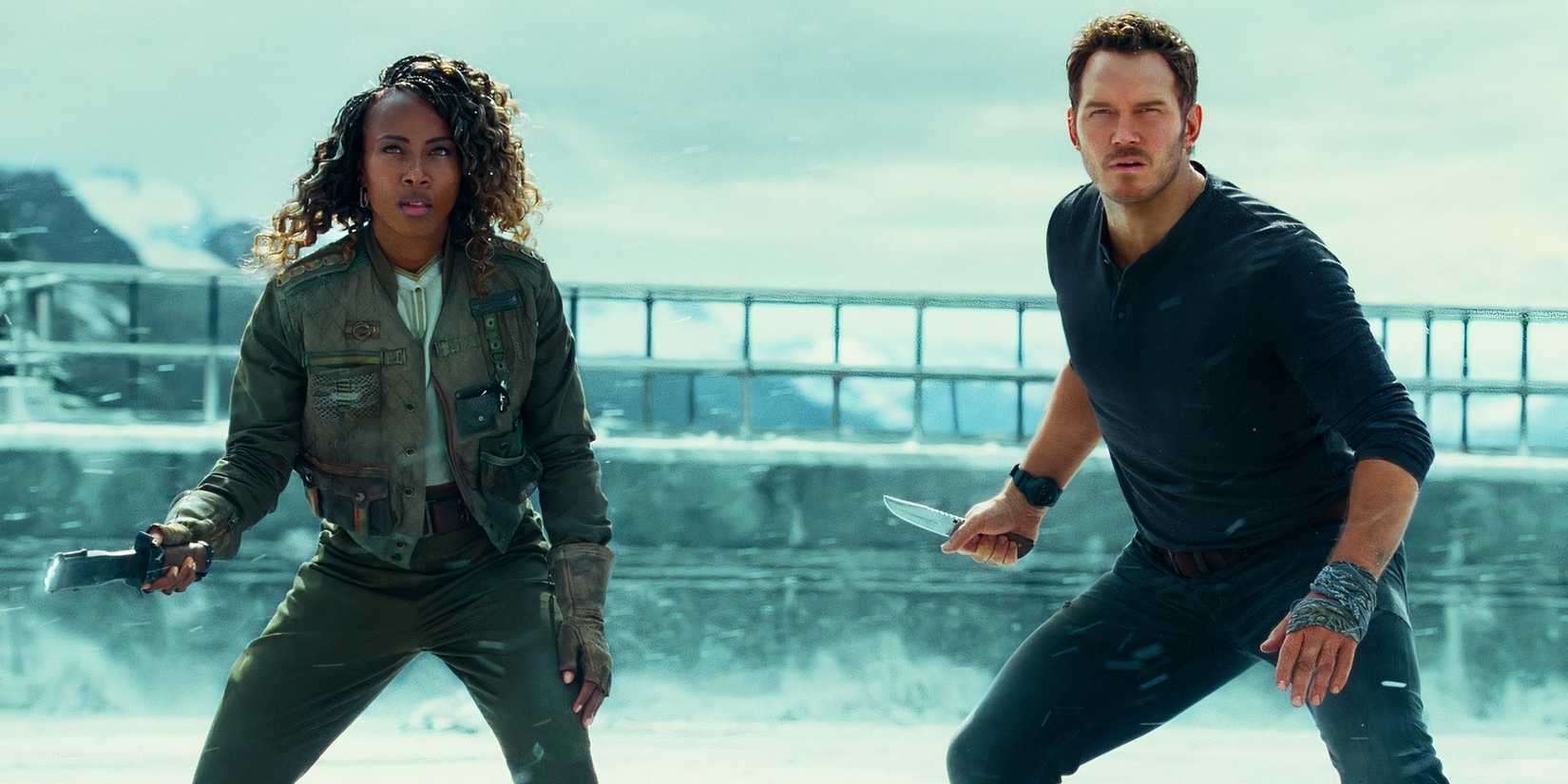 Owen and Kayla on the ice in Jurassic World Dominion