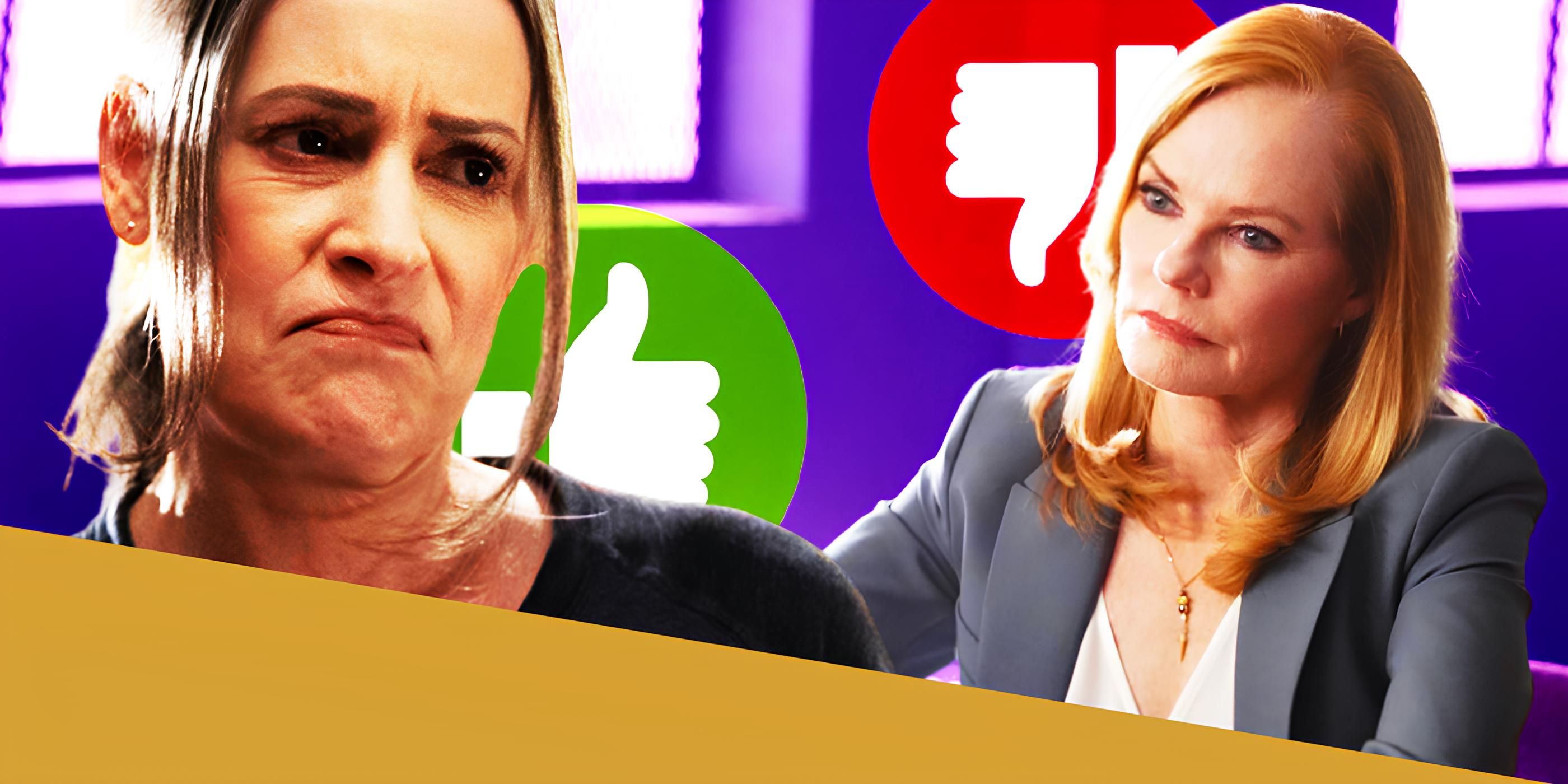 Paget Brewster as Emily Prentiss in Criminal Minds Evolution and Marg Helgenberger as Catherine Willows in CSI Vegas