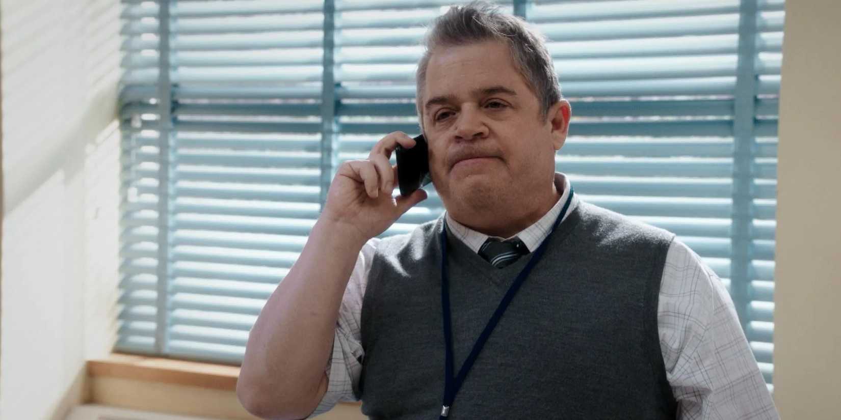 Patton Oswalt on the phone and looking frustrated in A.P. Bio