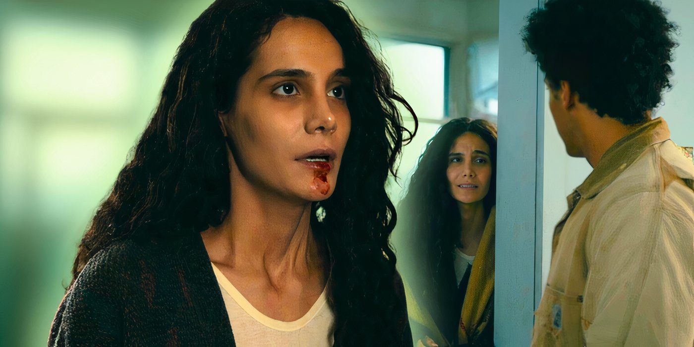 Pegah Ghafoori as Fatima Hassan with blood on her face in From season 3, ep 2