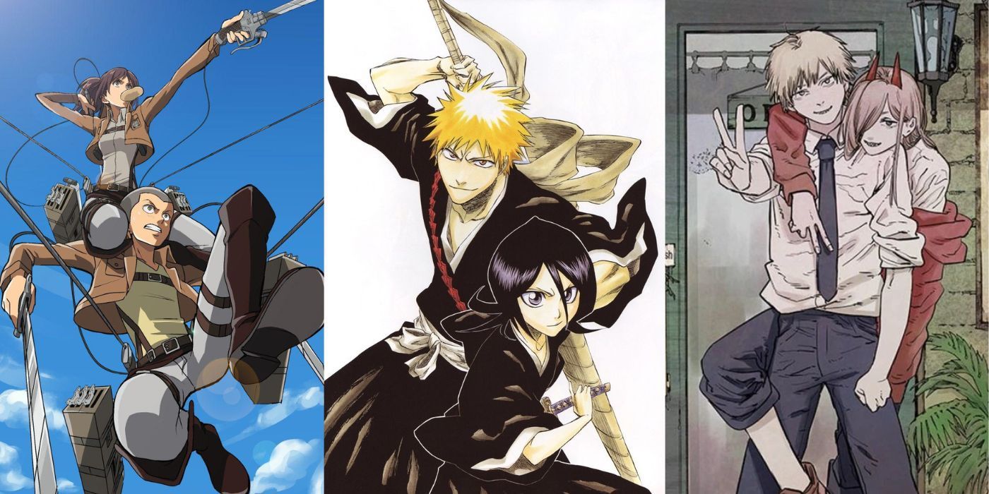 Male and female anime friendships including Sasha and Connie, Ichigo and Rukia, and Denji and Power.