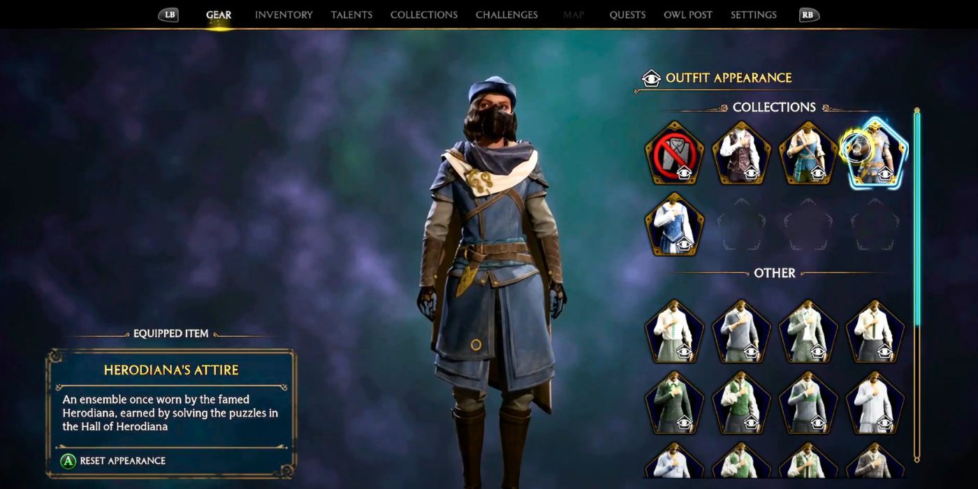 Spieler, der Herodianas komplettes Outfit in Hogwarts Legacy trägt