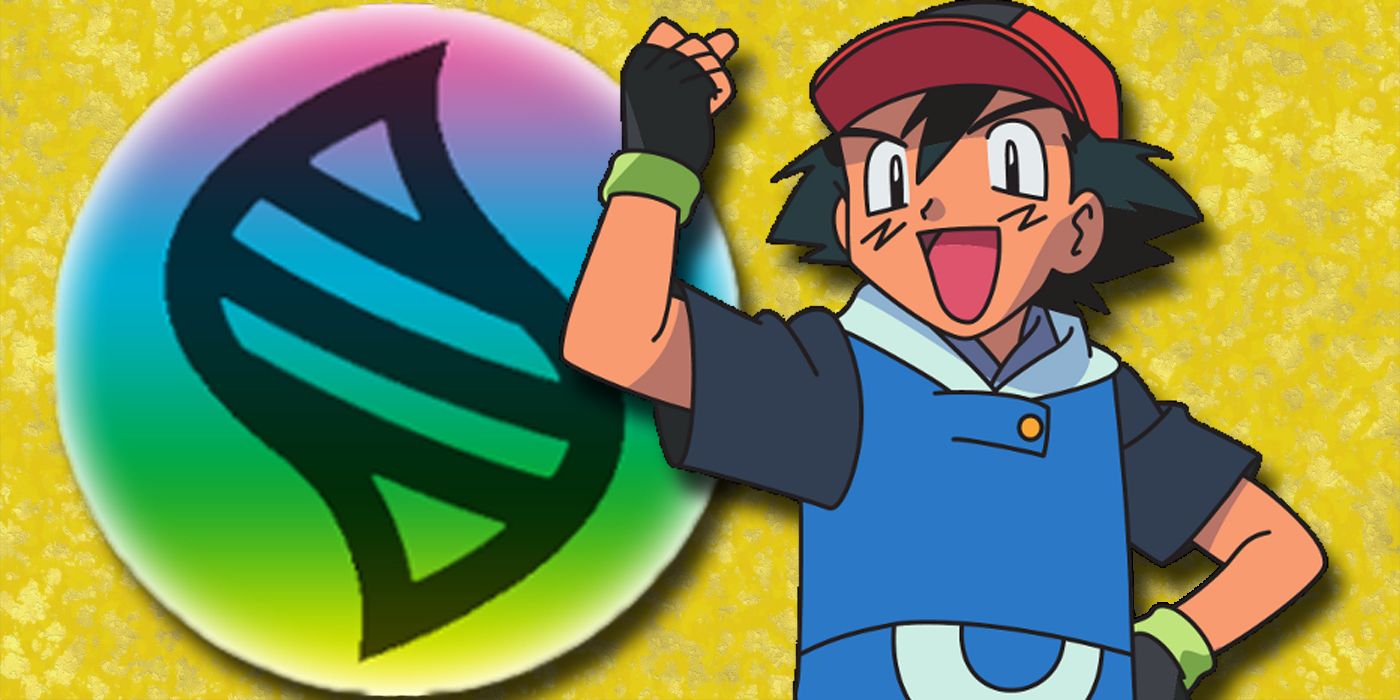 Ash alongside the Mega Evolution insignia.