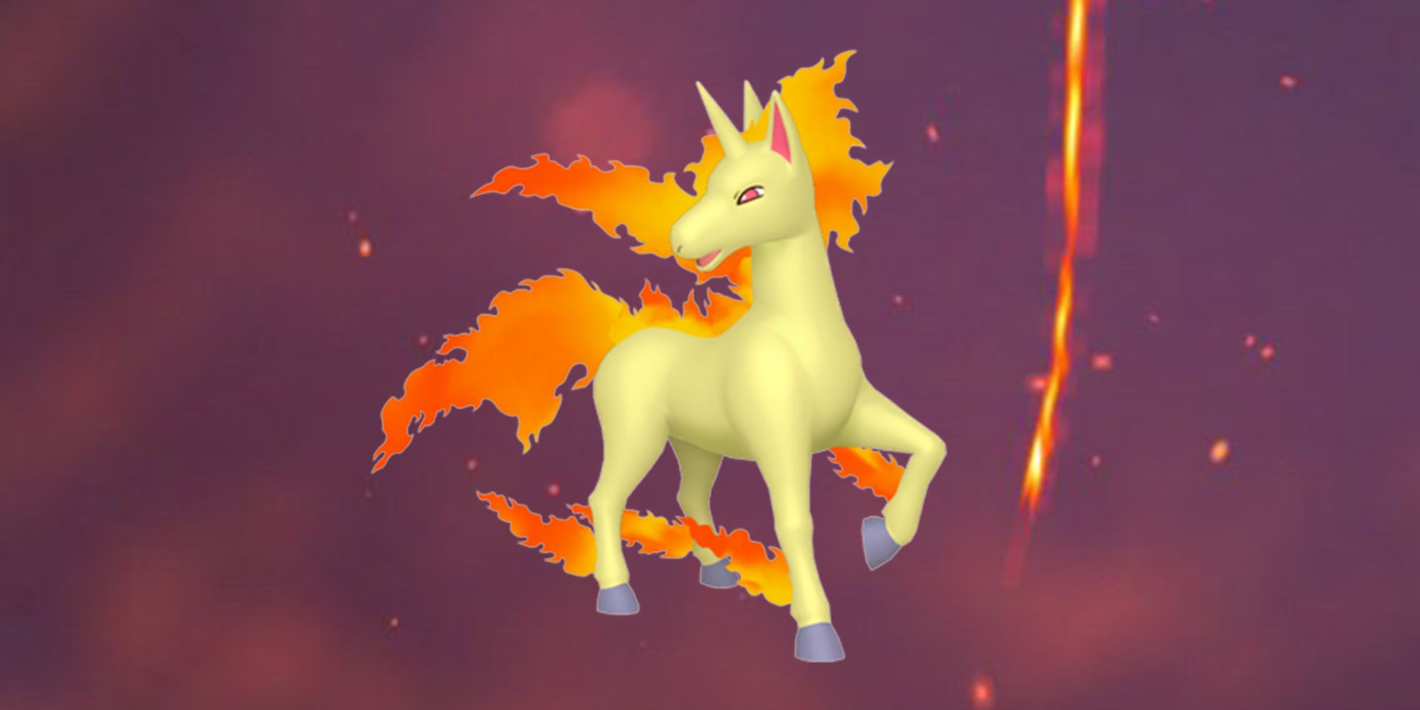 Rapidash sur un fond de feu dans Pokémon GO