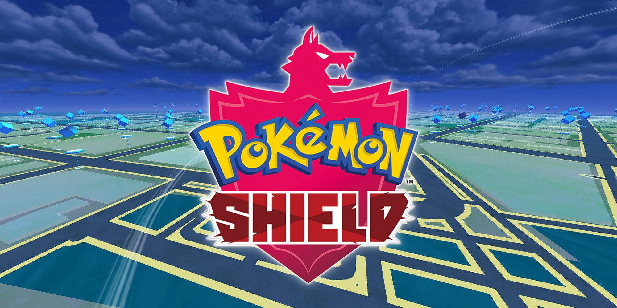 „Pokemon Shield“ logotipas rodomas „Pokemon GO“ žemėlapio fone