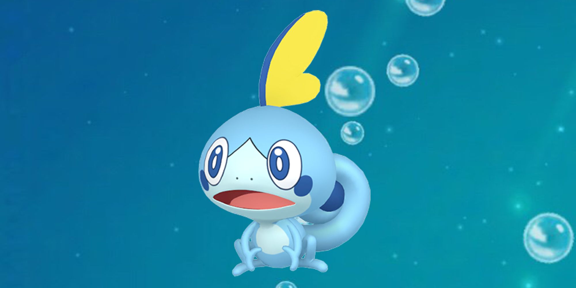 Sobble em um fundo aquoso no Pokémon GO