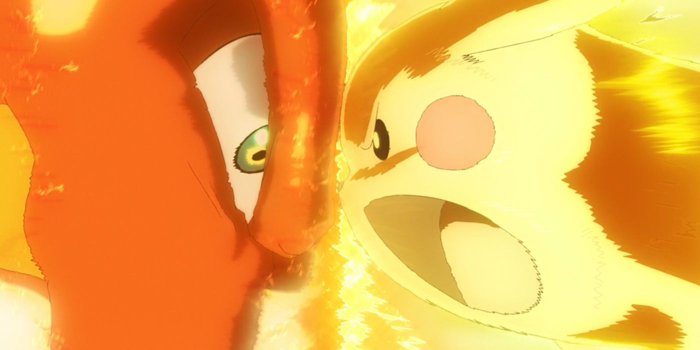 Charizard Leon se enfrenta al Pikachu de Ash en una batalla final.