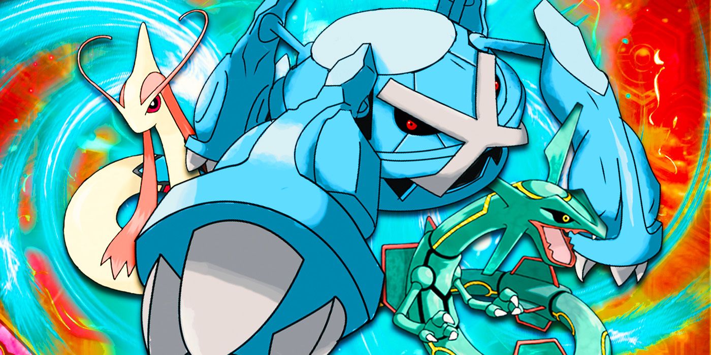 The Pokémon Rayquaza, Melotic, and Metagross.