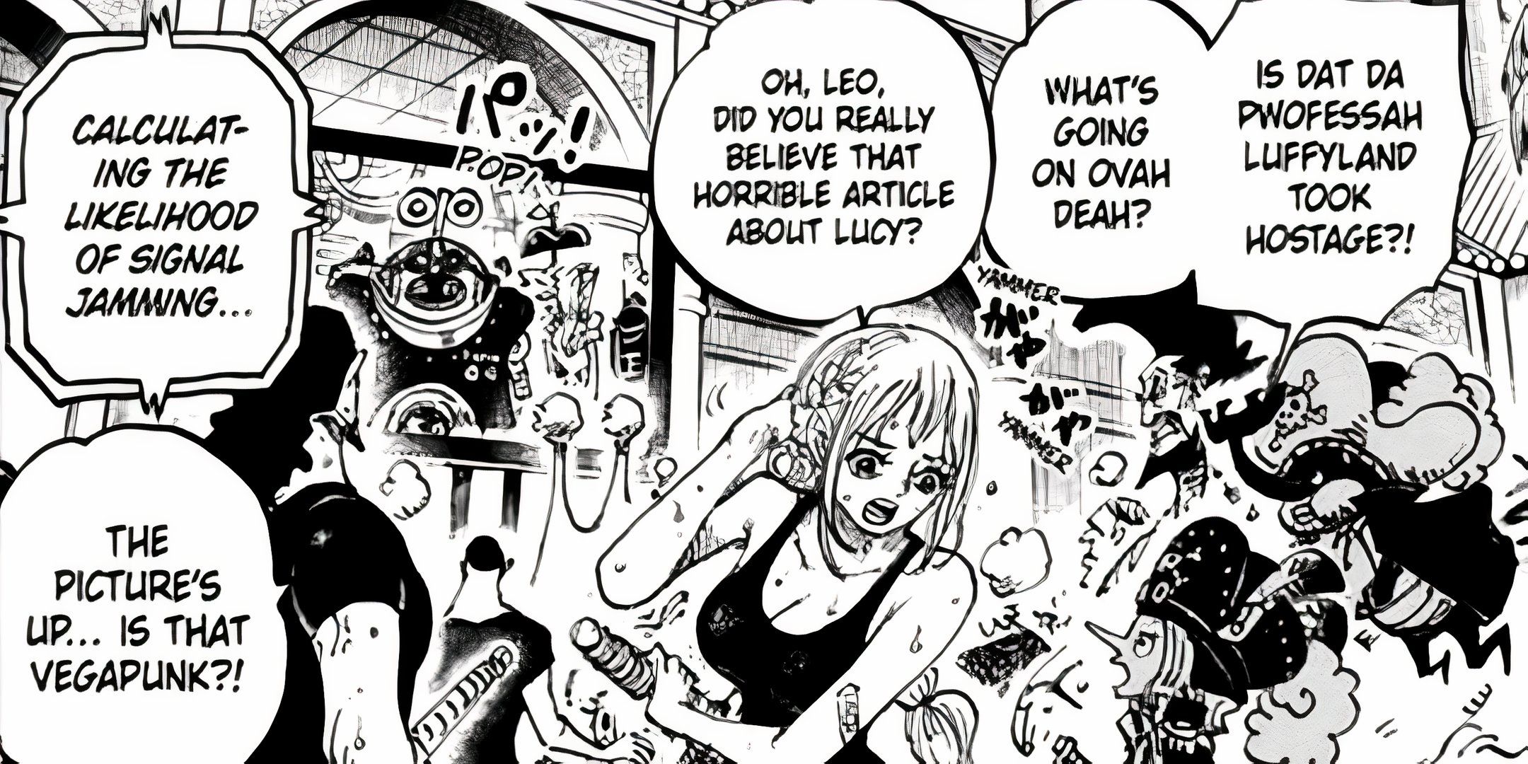 cameo di rebecca leo e kyros durante il messaggio di vegapunk in one piece