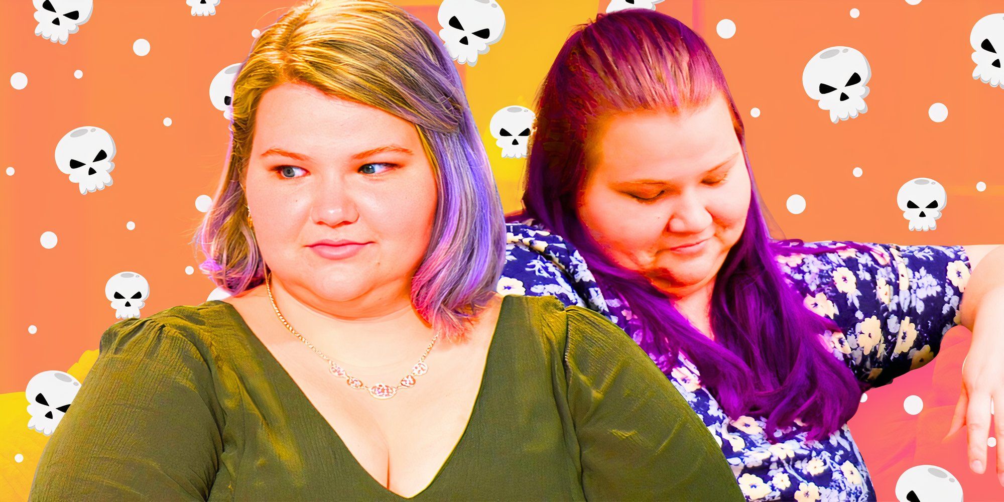 90 Day Fiancé Nicole Nafziger with short purple hair smiling in green shirt with skulls