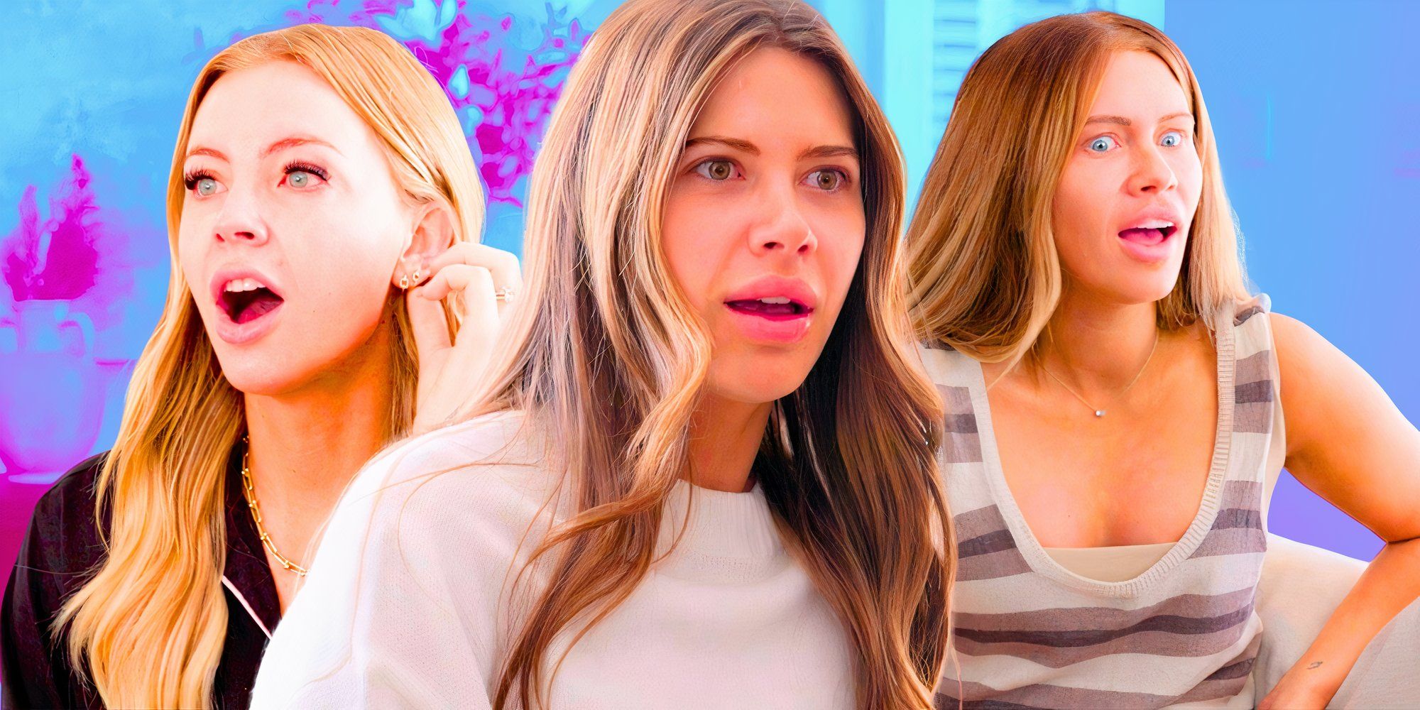 side by side image of The Secret Lives Of Mormon Wives&rsquo;s macyi, demi, jessi looking shocked