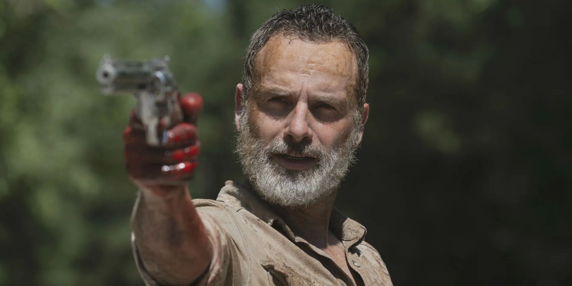 Rick pointing his gun in The Walking Dead