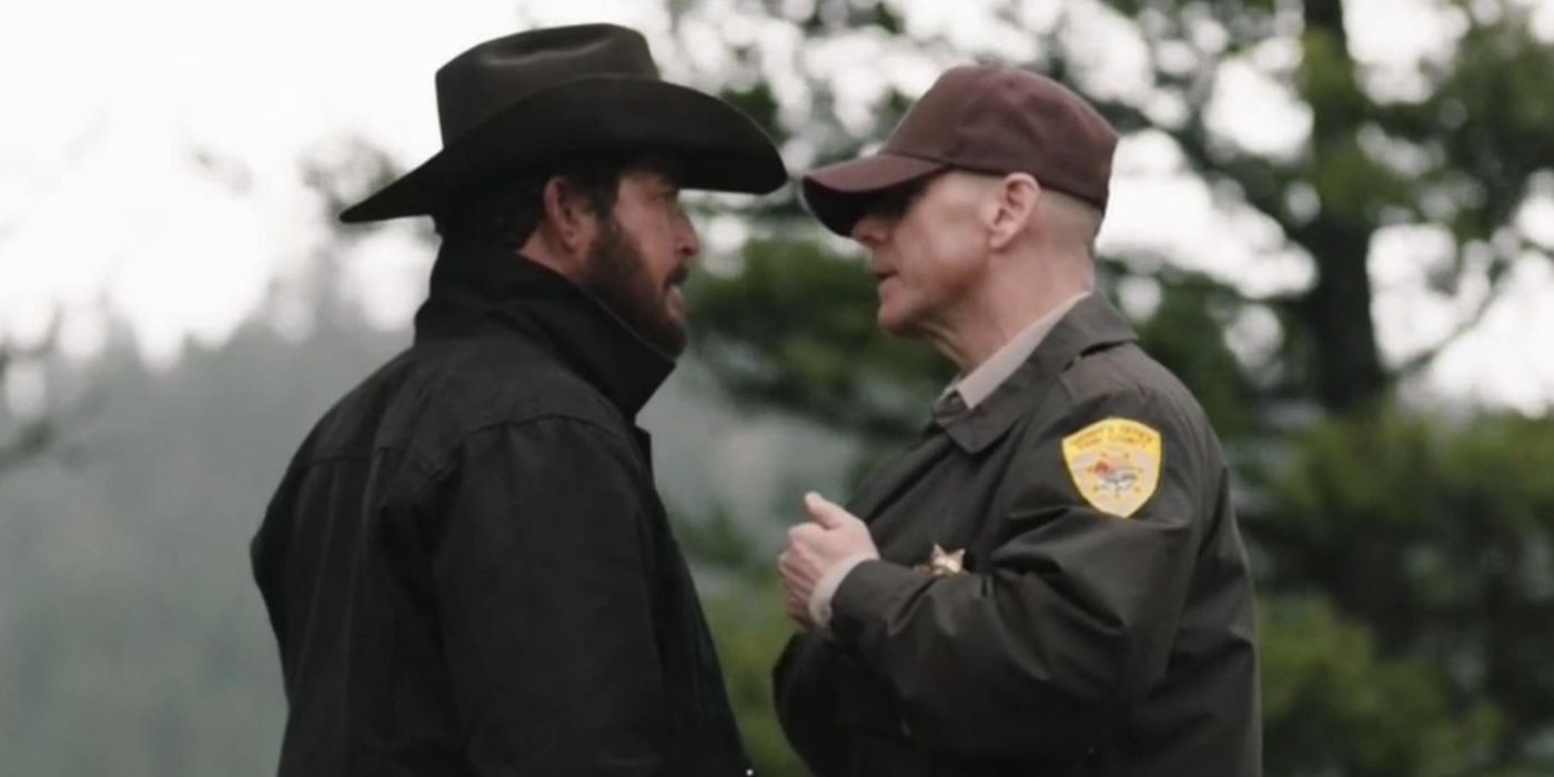 Rip (Cole Hauser) arguing with a sheriff in Yellowstone