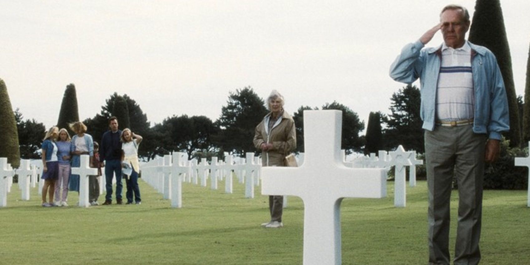 Ryan salutes Miller's grave in Saving Private Ryan