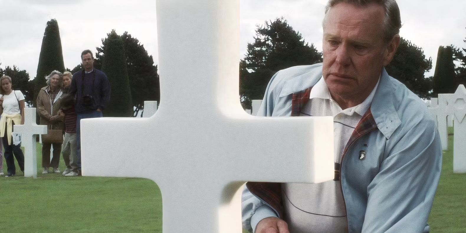 Ryan standing over Miller's grave in Saving Private Ryan